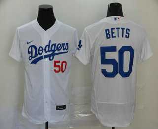 Men's Los Angeles Dodgers #50 Mookie Betts White Stitched MLB Flex Base Nike Jersey